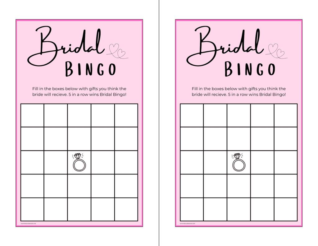 free printable bridal shower bingo