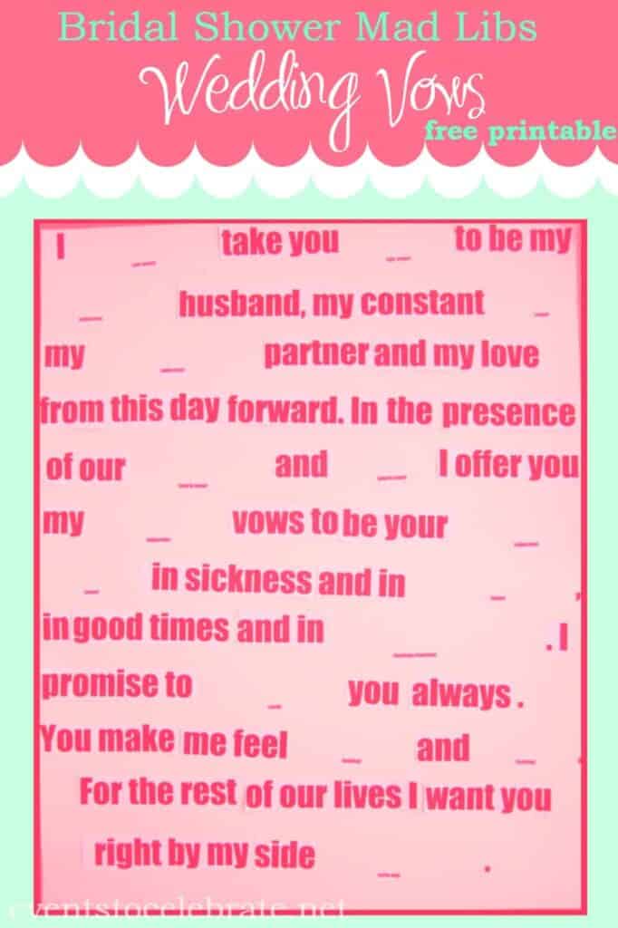 Wedding mad lib game image of free printable