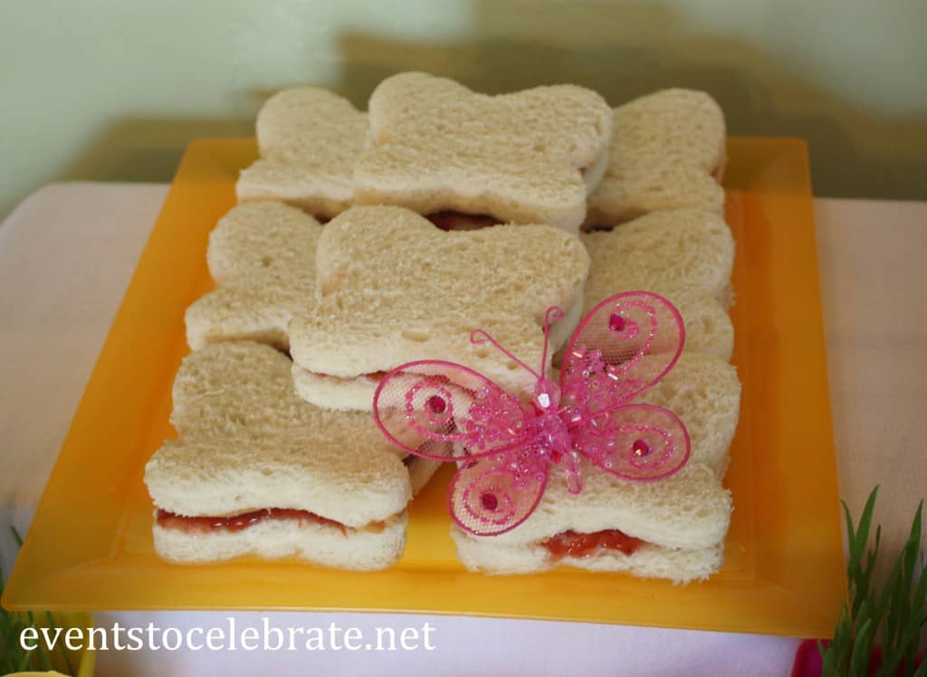 Butterfly Birthday Party - butterfly shaped sandwiches - eventstocelebrate.net