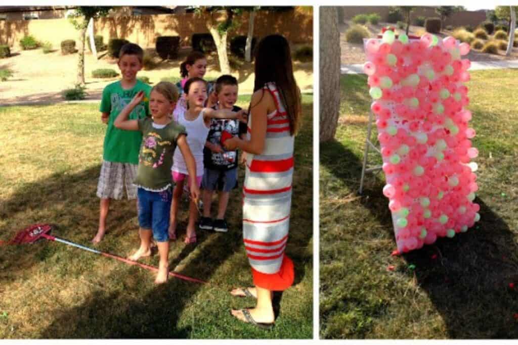 Angry Birds Dart Game and kids playing the game at an Angry Birds Birthday Party.