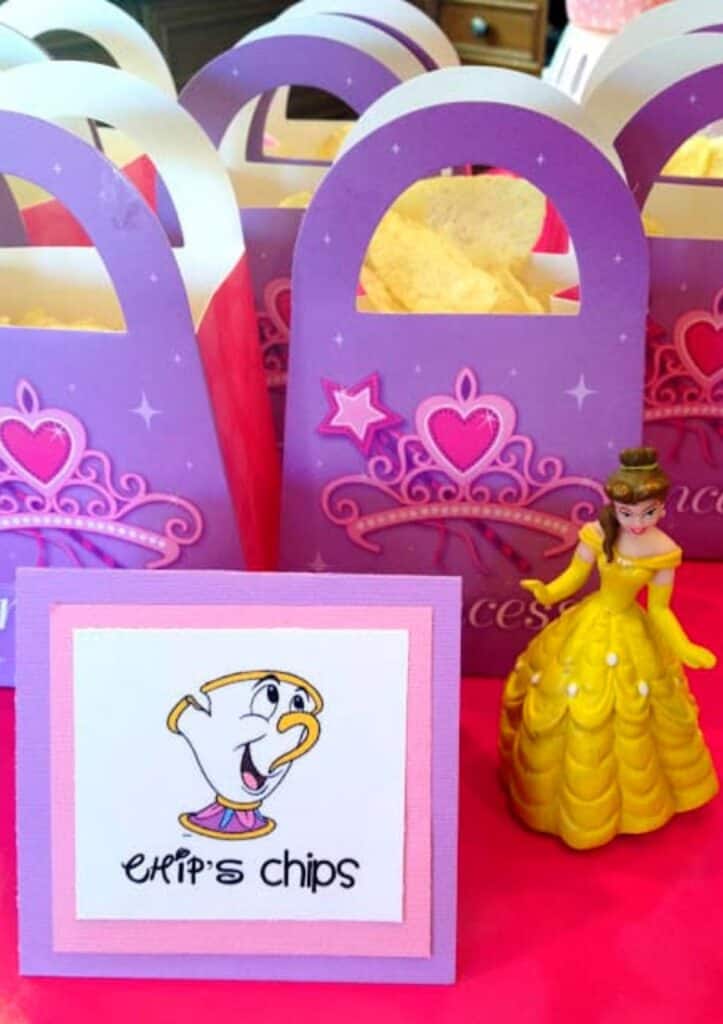 Princess Birthday Party food called Chip's Chips after Chip from Beauty and the Beast