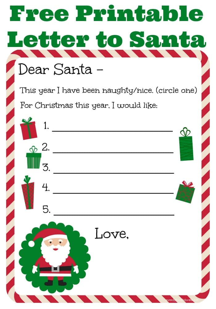 Letter to Santa FREE printable by Events To Celebrate!
