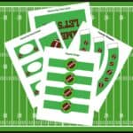 Football party free printables: napkin rings, cupcake wrappers, "Game Day, Let's Go!!" tent cards and food labels.