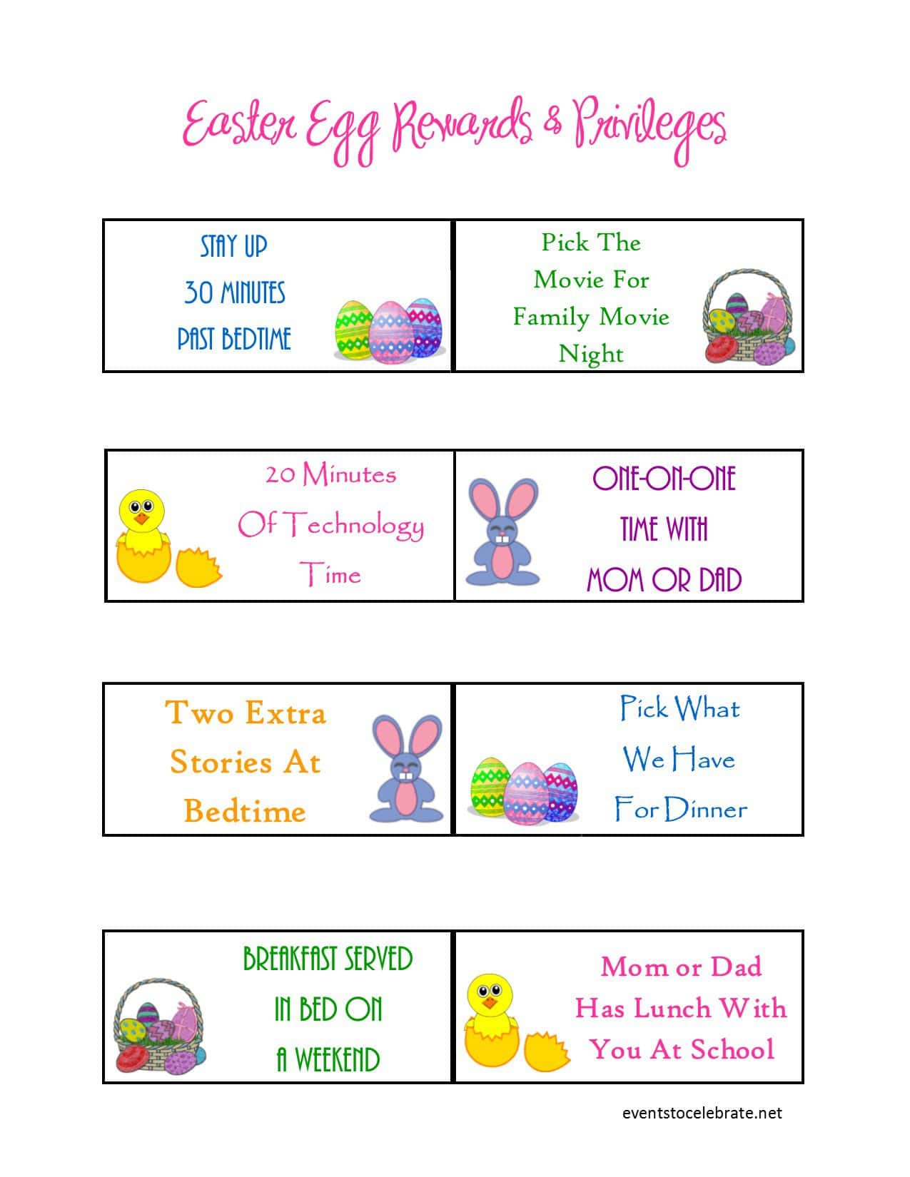 No Candy Easter Ideas: Easter Rewards Printable