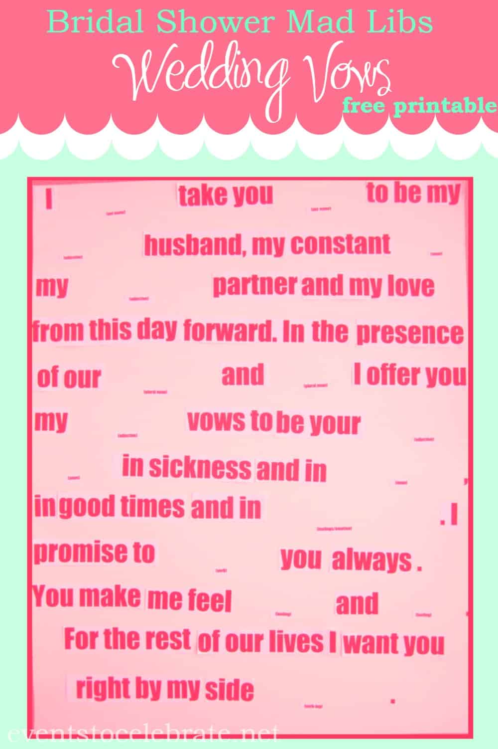 Mad Libs Wedding Vows - events to CELEBRATE!