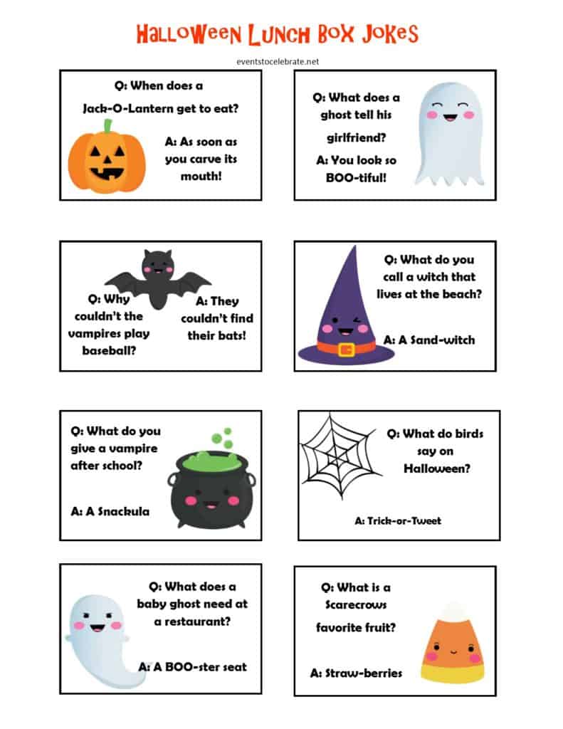 Halloween Lunch Box Jokes - free printable