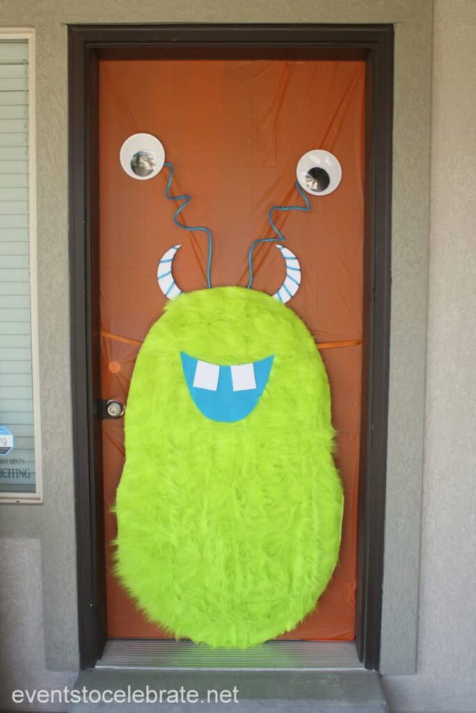 Easy Green monster halloween porch decoration. 