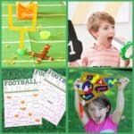 Collage of several football party activities for kids