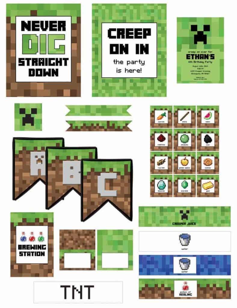 Check out these great printables for a Minecraft birthday party that includes invitations, banner, food labels, water labels and so much more.