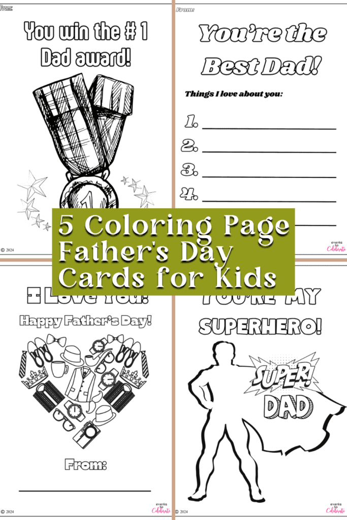 5 coloring page father's day cards for Dad - free printables