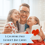 5 Coloring Page Father's Day Cards for Kids to Make for Dad - Dad hugging his 2 girls that gave him a gift