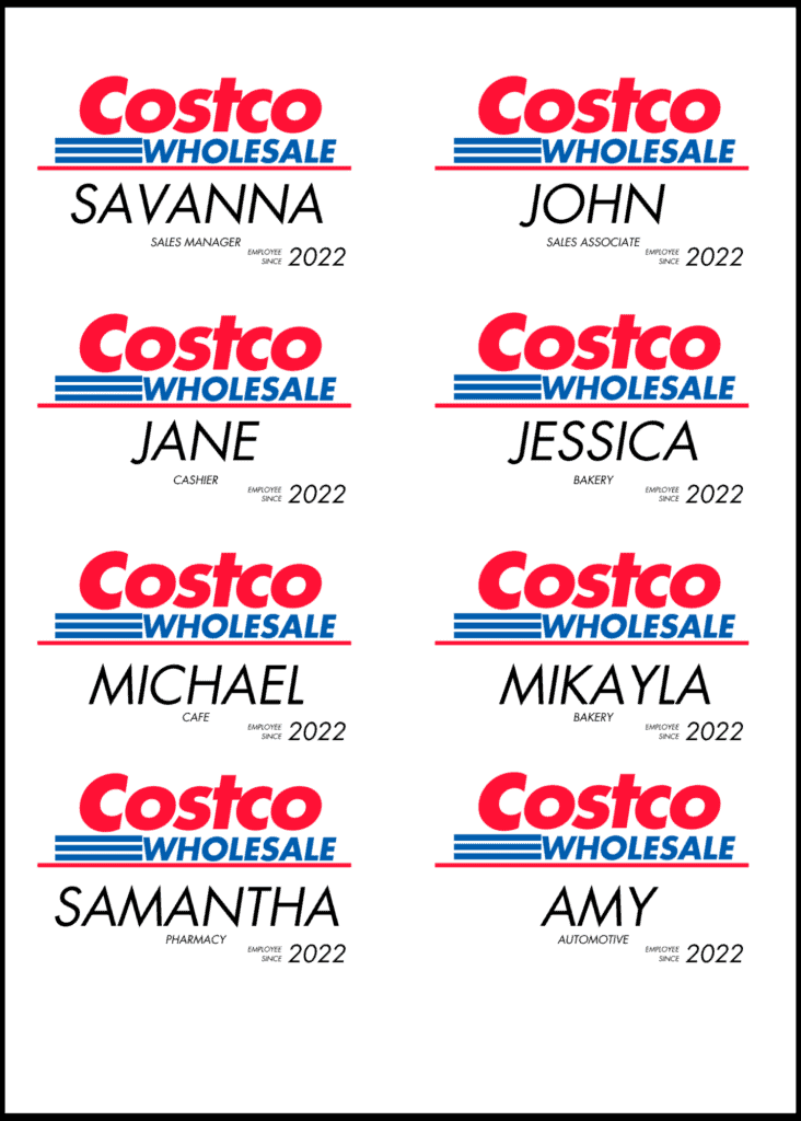 Costco Party Example Name Tags