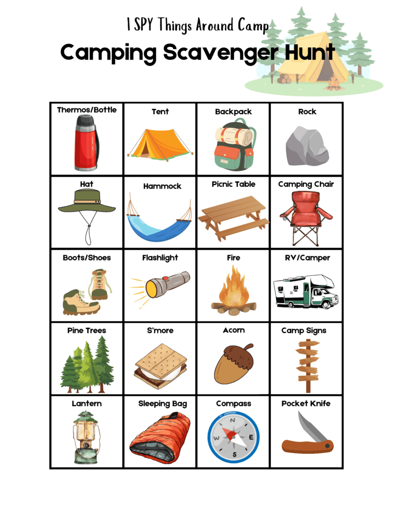 Photo of Camping Scavenger hunt printable - things around camp