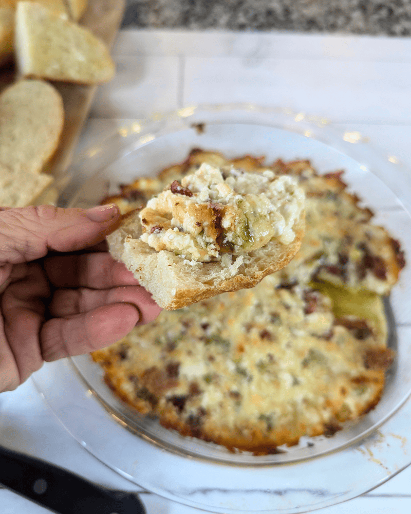 Bacon Cream Cheese Bread Dip - close up images