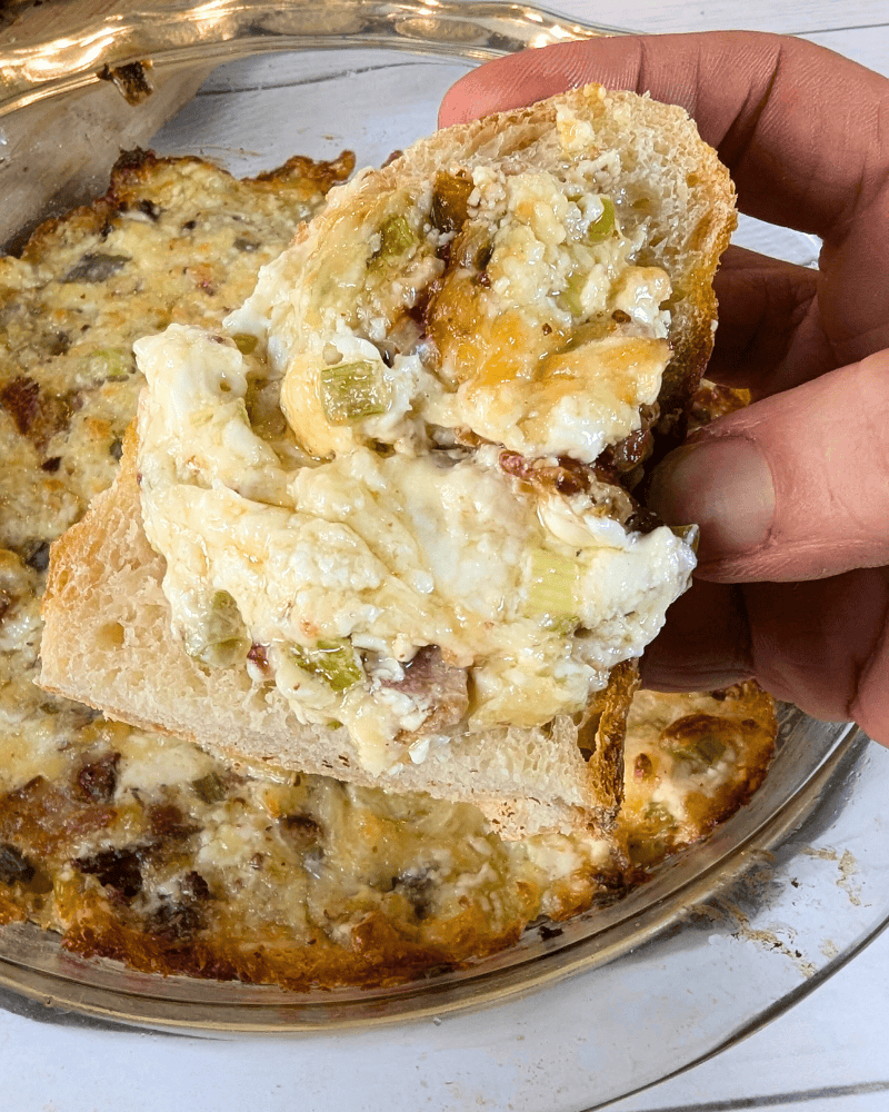 Bacon Cream Cheese Bread Dip - close up images