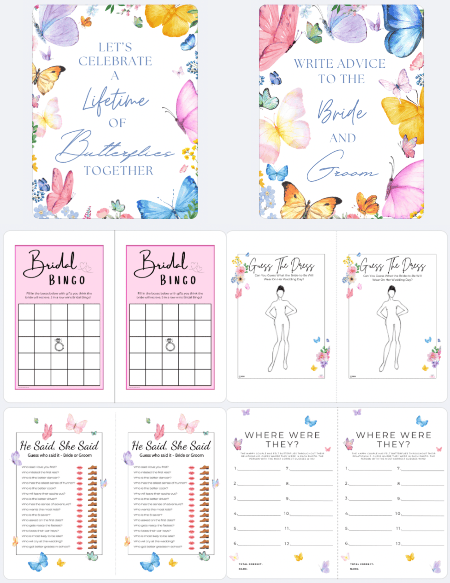 "A Lifetime of Butterflies" themed bach party printables