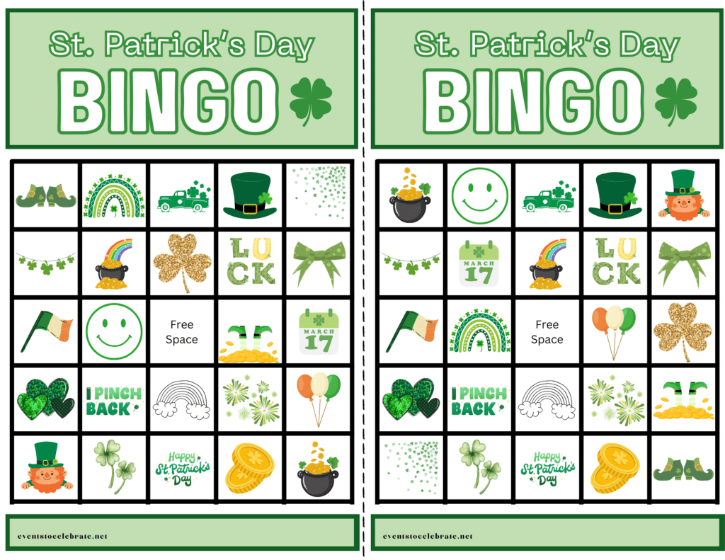 St. Patrick's Day Bingo Card - free printable