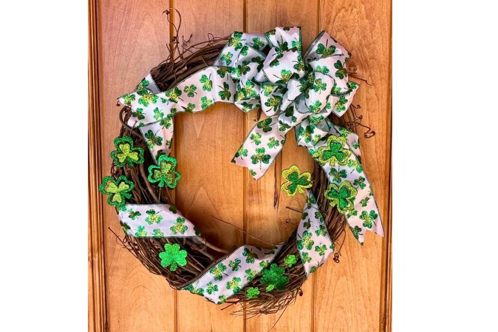 st Patrick's day wreath hanging on door