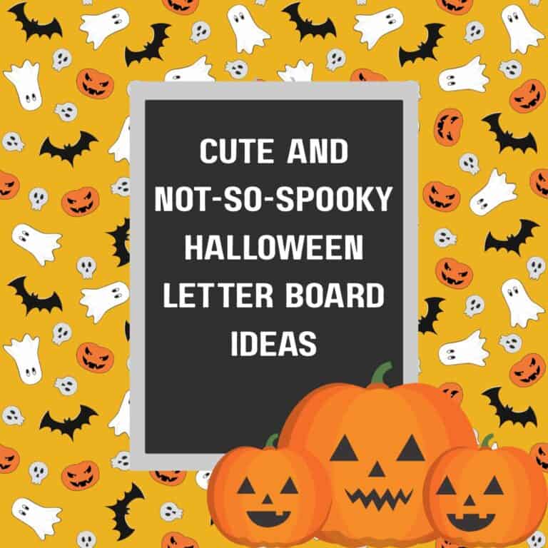 Halloween background with bats, ghosts and pumpkins. The text overlay says, "cute and not-so-spooky halloween letter board ideas
