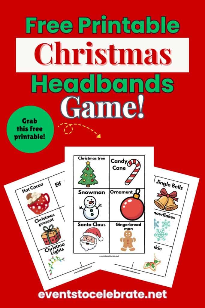 Pinterest pin for my free printable Christmas headbands game. 