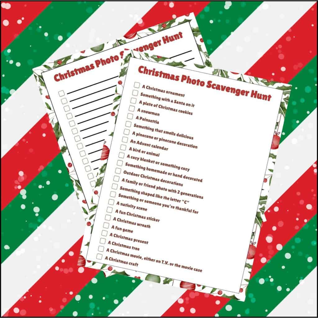 Featured photo for Christmas photo scavenger hunt free printable
