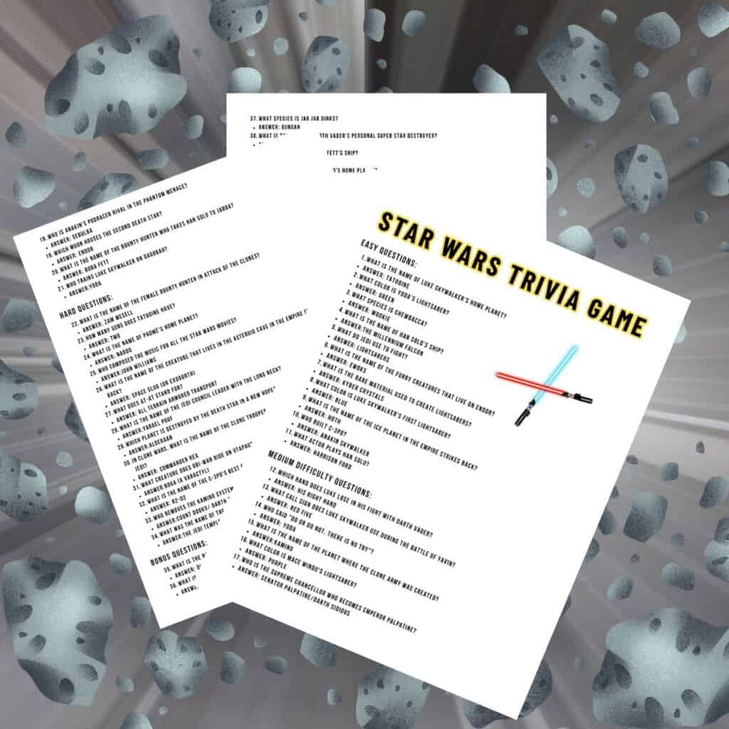 Star Wars Trivia Game free printable for your Star Wars party or Star Wars Day.