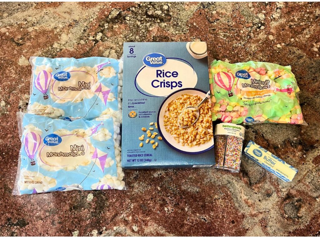 Ingredients for unicorn Rice Krispie treats