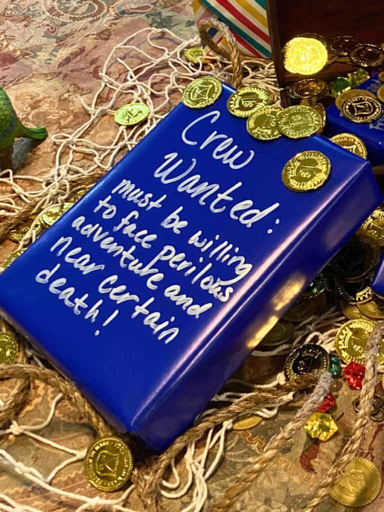 Pirate party gift wrap idea. 