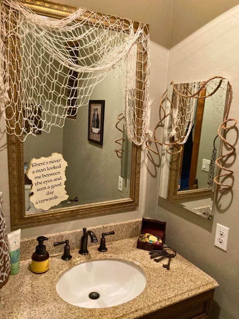Pirate party decor for the bathroom.