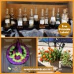 Featured image with potion bottles, witch's legs and witch's hat door decoration.