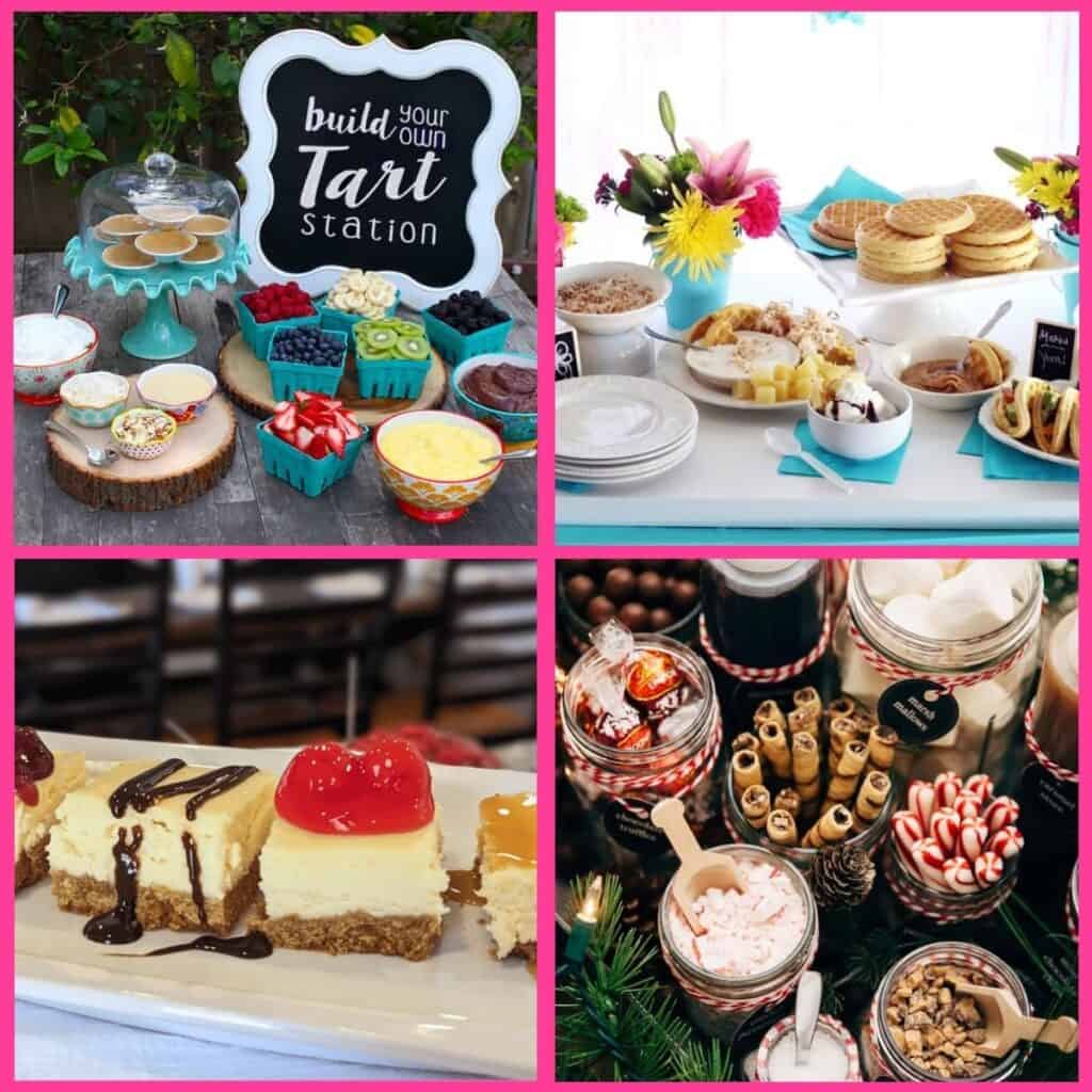 15 DIY dessert bars for your next party: Mini pie dessert bar, waffle dessert bar, mini cheesecake dessert bar, and a hot chocolate bar.