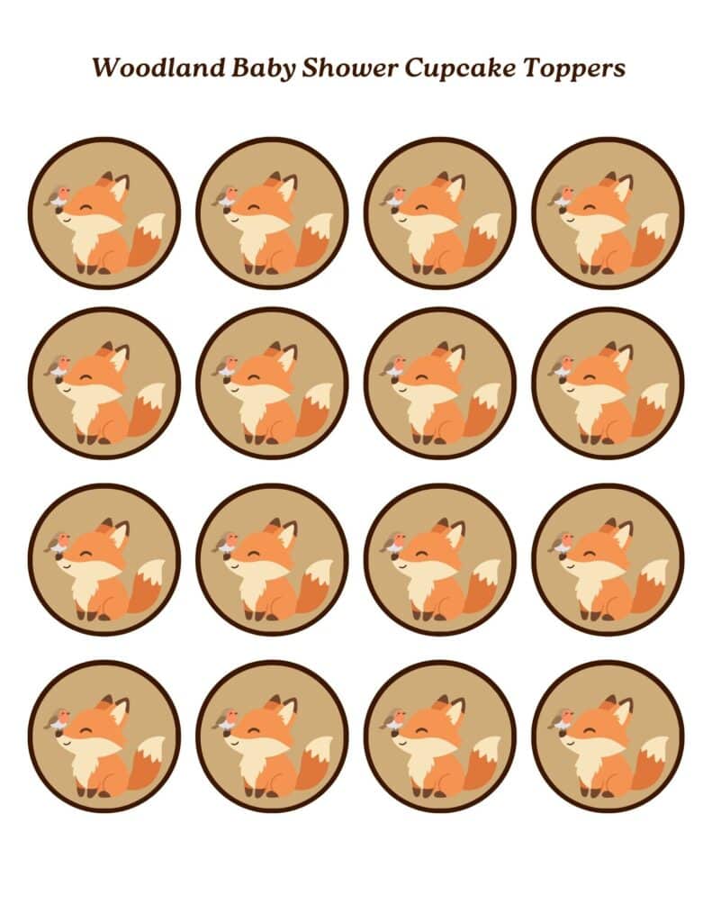 Woodland baby shower cupcake toppers