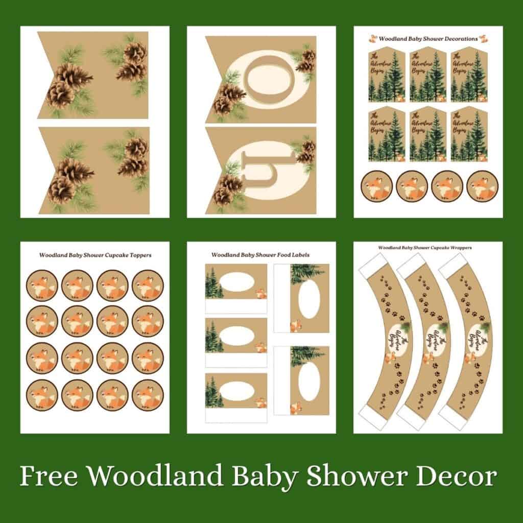 Free printable woodland baby shower decorations