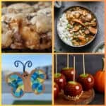 Image featuring Gumbo, caramel apples, cookies and a butterfly craft all representing fun October holidays