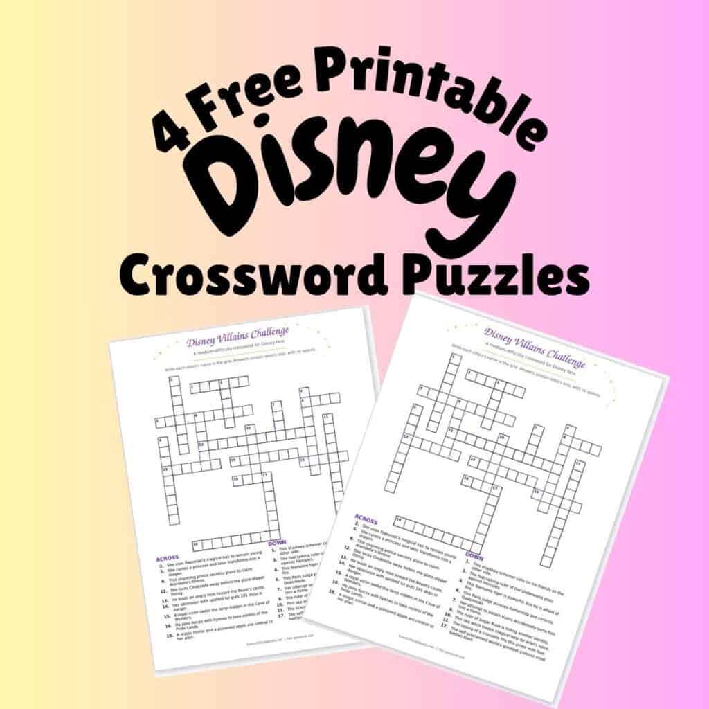 featured image for 4 free printable Disney Crossword puzzles.